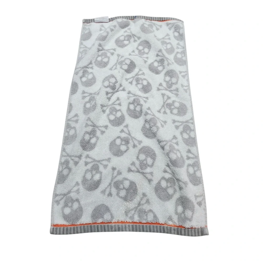 Caro‎ Home Halloween Skull Crossbones Hand Towel Gray White Orange Cotton Goth